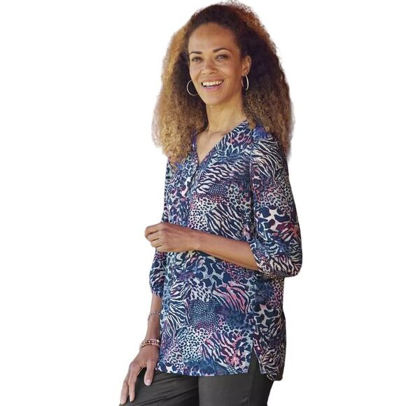 Atlas for Women Womens/Ladies Animal Print Blouse / Navy/Pink - Picture 2 of 2